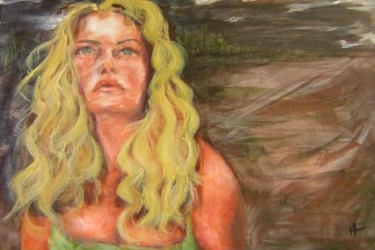 Painting titled "Green Eyes 11pfp" by Richard Herr, Original Artwork, Acrylic