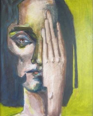 Painting titled "Hand Over Eye 64pfp" by Richard Herr, Original Artwork, Acrylic