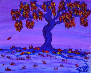 Painting titled "Blue Tree in the Fa…" by Rlwinkart, Original Artwork, Oil