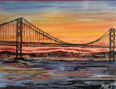 Painting titled "Ponte 25 de abril -…" by Rm Studio, Original Artwork, Watercolor