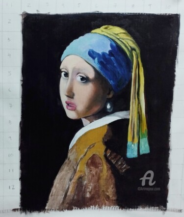 Painting titled "Girl with a pearl e…" by Ricardo Massucatto, Original Artwork, Oil