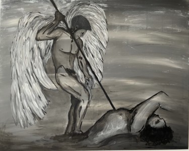 Painting titled "Die Rache des Engels" by M.E.X. Rietzler, Original Artwork, Acrylic Mounted on Wood Stretcher frame