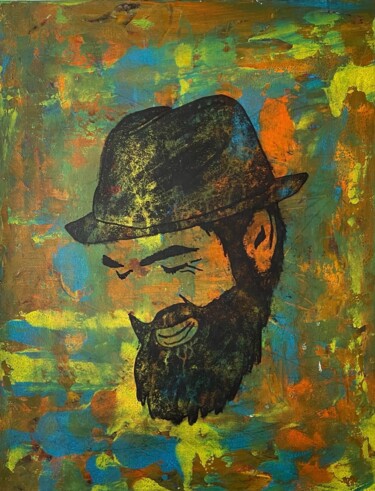 Malerei mit dem Titel "Man with hat - lucky" von M.E.X. Rietzler, Original-Kunstwerk, Acryl