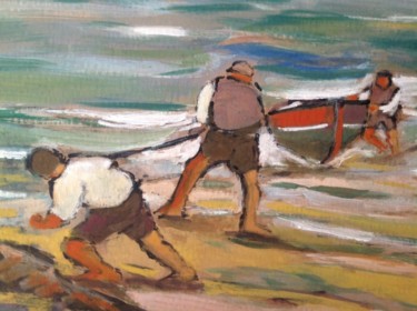 Картина под названием "Pescadores-sacando-…" - Martiche, Подлинное произведение искусства