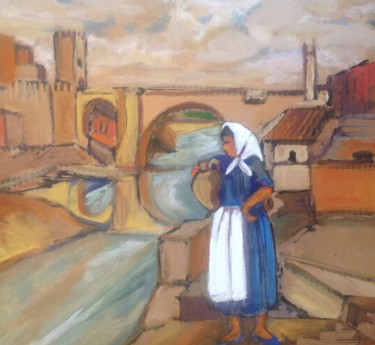 Painting titled "Mujer-frente-Puente…" by Martiche, Original Artwork