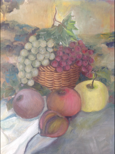 Pintura titulada "Cesto_de_fruta.jpg" por Martiche, Obra de arte original, Oleo Montado en Otro panel rígido