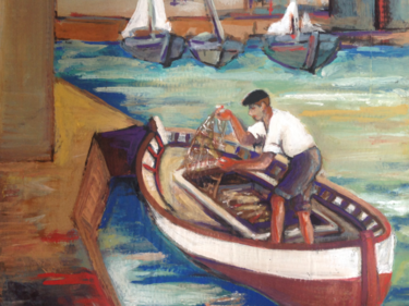 Painting titled "Pescador_preparando…" by Martiche, Original Artwork