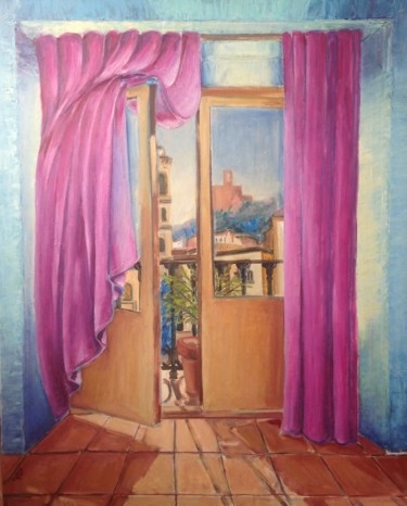 Painting titled "Balcon_abierto_a_la…" by Martiche, Original Artwork, Oil Mounted on Other rigid panel