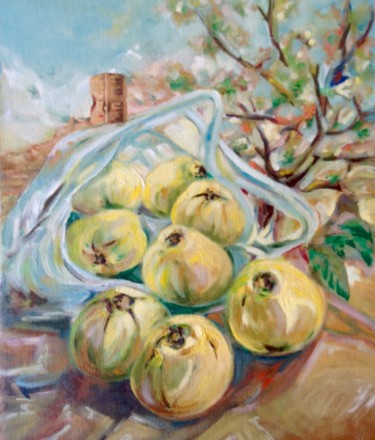 Painting titled "Bodegón-de-membrill…" by Martiche, Original Artwork, Oil