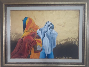Painting titled "prayers" by Raphael Sion, Original Artwork, Oil Mounted on Wood Stretcher frame