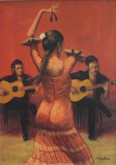 Painting titled "Castañuelas" by Romano Albanese, Original Artwork, Acrylic