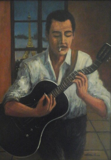 Painting titled "Parlor manouche" by Romano Albanese, Original Artwork, Acrylic Mounted on Other rigid panel