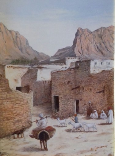 Peinture intitulée "Village à l'entrée…" par Annie Gaurenne, Œuvre d'art originale, Huile