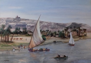 Peinture intitulée "Vivre avec le Nil" par Annie Gaurenne, Œuvre d'art originale, Huile