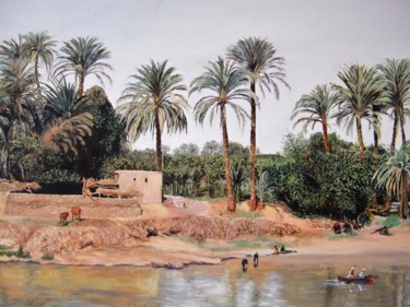 Pittura intitolato "Lavandières du Nil" da Annie Gaurenne, Opera d'arte originale, Olio Montato su Telaio per barella in leg…
