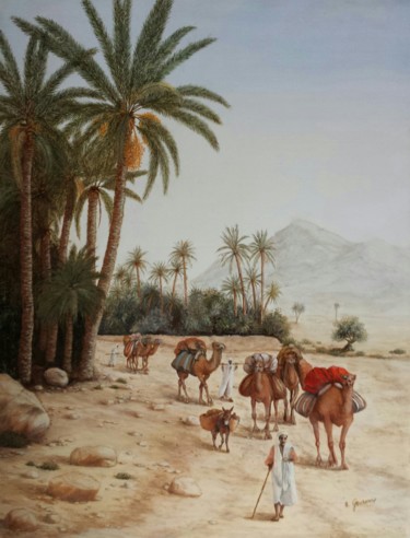 Painting titled "La caravane passe" by Annie Gaurenne, Original Artwork, Oil