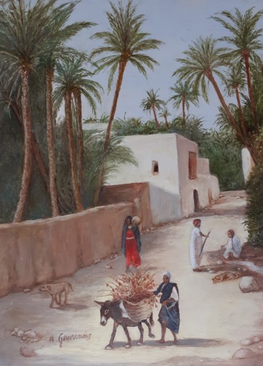 Pintura intitulada "Rue d'un village da…" por Annie Gaurenne, Obras de arte originais, Óleo