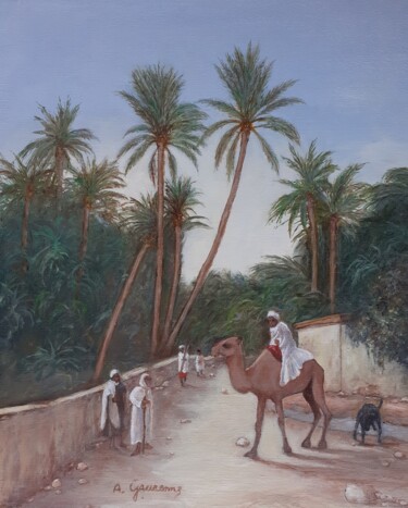 Malerei mit dem Titel "Dans l'oasis" von Annie Gaurenne, Original-Kunstwerk, Öl