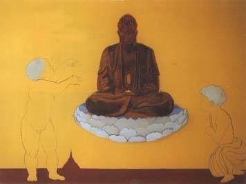 Painting titled "baby buddha" by Rob Arbouw, Original Artwork, Oil