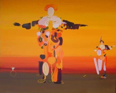 Schilderij getiteld "red & the unicorn" door Rob Arbouw, Origineel Kunstwerk, Olie
