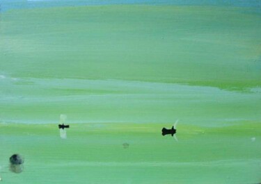Pintura intitulada "big green lagoon an…" por Rob Arbouw, Obras de arte originais, Óleo