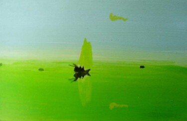 Painting titled "Green sailingboat" by Rob Arbouw, Original Artwork, Oil