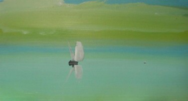 Pintura titulada "Lagoon with a green…" por Rob Arbouw, Obra de arte original, Oleo