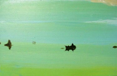 Malerei mit dem Titel "lagoon with a man o…" von Rob Arbouw, Original-Kunstwerk, Öl