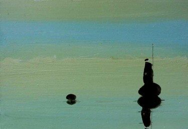 Картина под названием "Shrimper on a rock" - Rob Arbouw, Подлинное произведение искусства, Масло
