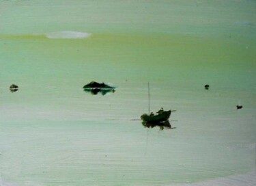 Malerei mit dem Titel "fishermen in a lago…" von Rob Arbouw, Original-Kunstwerk, Öl
