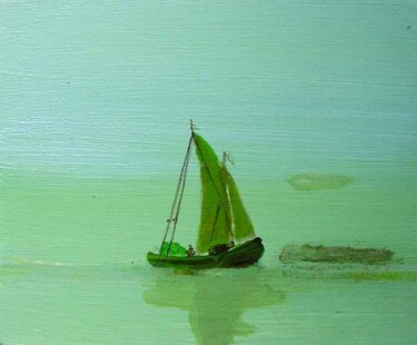 Schilderij getiteld "Fisherboat on a lak…" door Rob Arbouw, Origineel Kunstwerk