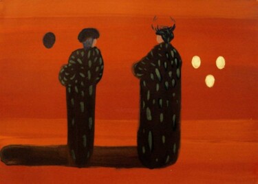 Картина под названием "Two shamans discuss…" - Rob Arbouw, Подлинное произведение искусства, Масло