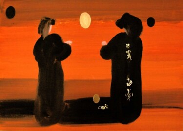 Schilderij getiteld "Kabuki players talk…" door Rob Arbouw, Origineel Kunstwerk, Olie