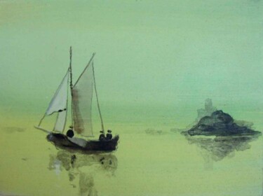 Картина под названием "Lagoon with  a rock" - Rob Arbouw, Подлинное произведение искусства