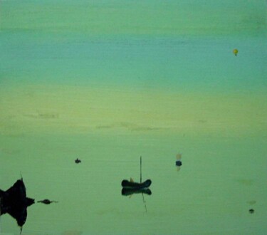 Pintura intitulada "A green lagoon with…" por Rob Arbouw, Obras de arte originais