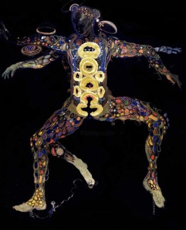 Malerei mit dem Titel "Massai dancer" von Rob Arbouw, Original-Kunstwerk