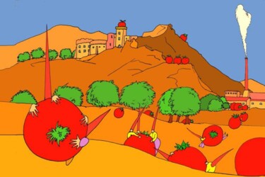 Painting titled "The tomato-factory" by Rob Arbouw, Original Artwork, Oil