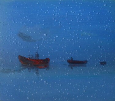 Painting titled "Blue beach in the r…" by Rob Arbouw, Original Artwork, Other