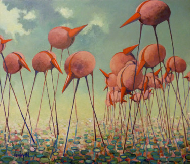 Painting titled "birds" by Rob Verheyen, Original Artwork, Oil