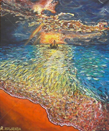 Painting titled "Ship At Sea" by Robbie Nuwanda, Original Artwork, Acrylic