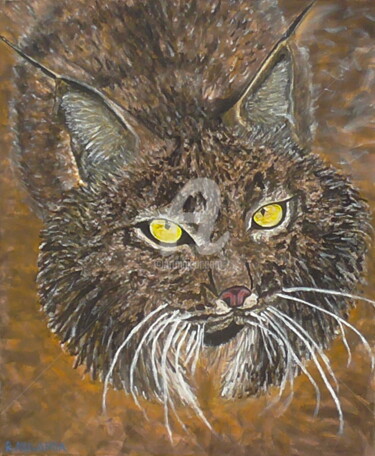 Painting titled "Iberian Lynx" by Robbie Nuwanda, Original Artwork, Acrylic