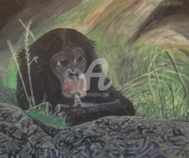 Painting titled "Bonobo" by Robbie Nuwanda, Original Artwork, Acrylic