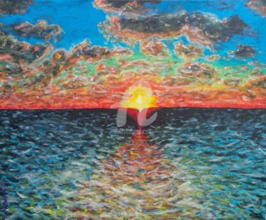 Painting titled "Sun Rise At Sea" by Robbie Nuwanda, Original Artwork, Acrylic