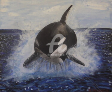 Painting titled "Orca Breach" by Robbie Nuwanda, Original Artwork, Acrylic