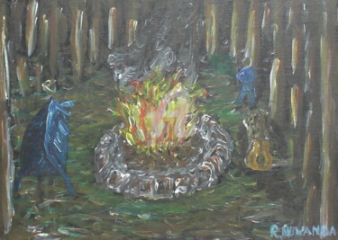 Painting titled "Camping In The Woods" by Robbie Nuwanda, Original Artwork, Acrylic