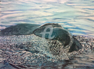 Painting titled "Sperm Whale Dive" by Robbie Nuwanda, Original Artwork, Acrylic