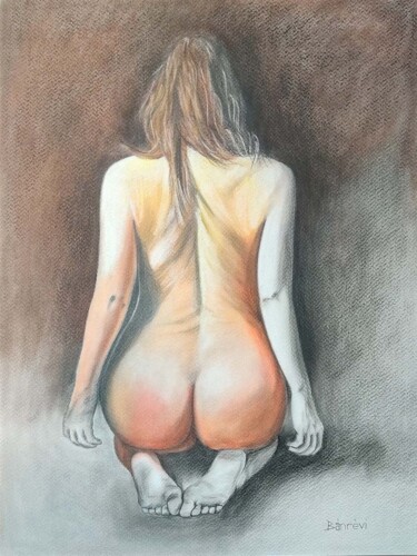 Zeichnungen mit dem Titel "female nude III." von Róbert Bánrévi, Original-Kunstwerk, Pastell