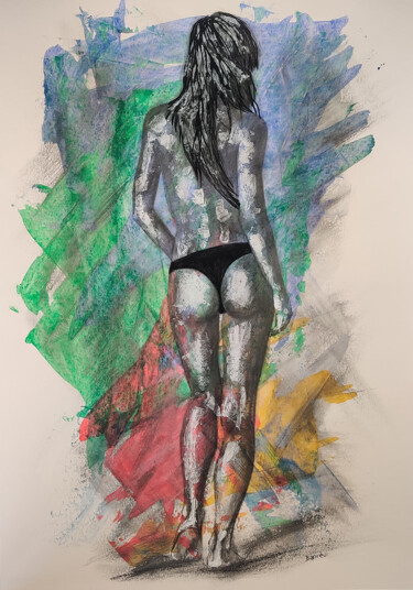 Painting titled "walking girl" by Róbert Bánrévi, Original Artwork, Acrylic