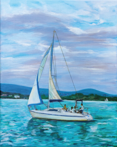 Malarstwo zatytułowany „sailboat” autorstwa Róbert Bánrévi, Oryginalna praca, Akryl Zamontowany na Drewniana rama noszy