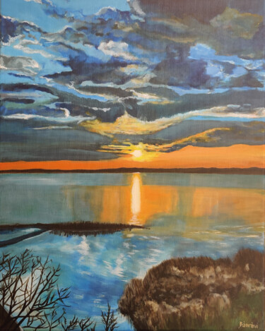 Ζωγραφική με τίτλο "sunset" από Róbert Bánrévi, Αυθεντικά έργα τέχνης, Ακρυλικό Τοποθετήθηκε στο Ξύλινο φορείο σκελετό